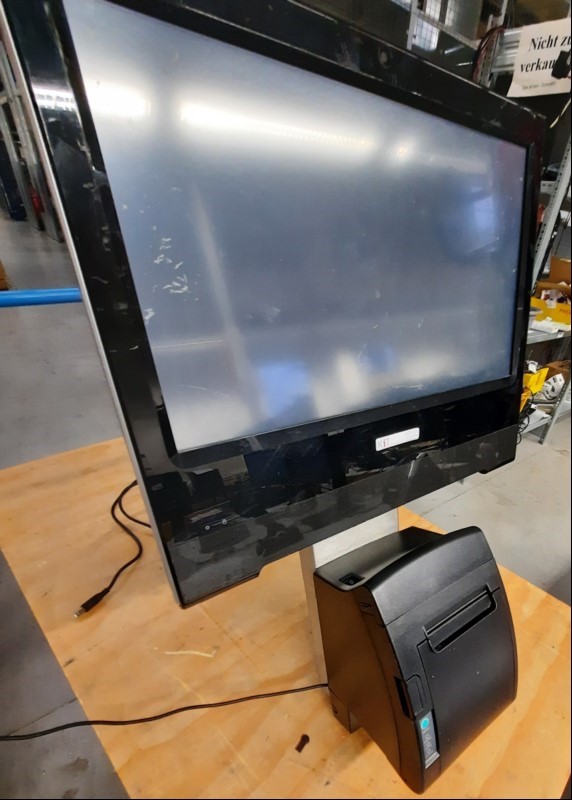 Teile aus Computer kassensystem Shuttle All-In-One Pc-Computerkasse Modelnr.: X50V6, Seriennummer: X50V601101H43F00050, mit Bondrucker Metapace T-3II,SN: MTP1TKA17070009, Computerkasse ohne Standfuß, mit Montageschiene und Aufhängung für beide Ger...