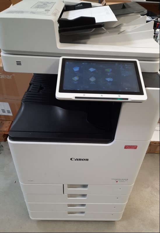 Canon Advance DX C 3830i  Zubehör: DADF-BA1, Faxkarte, Kassettenunterschrank AW1, Gehäuse mit Abschürfungen, Ausdrucke gut,  Reinigung und Wartung empfohlen,  Seitenanzahl: gesamt ca. 39725,color 27551, s/w 12174 Toner:  ca. 10%  Inbetriebnahme 02...
