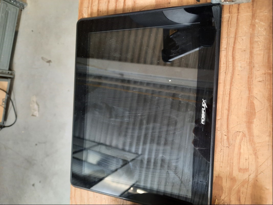 Teile aus Kassensystem mit Touchkasse Posiflex XT-3815 (ohne Standfuß), Kunden-Monitor(ohne Standfuß, Netzteil), SNBC Thermo-Bon-Drucker BTP-R180II, Kassen-Waage, Magellan SL 9800i, Posiflex-Tablet mit Pistolengriff und dazugehöriger Basis, verein...