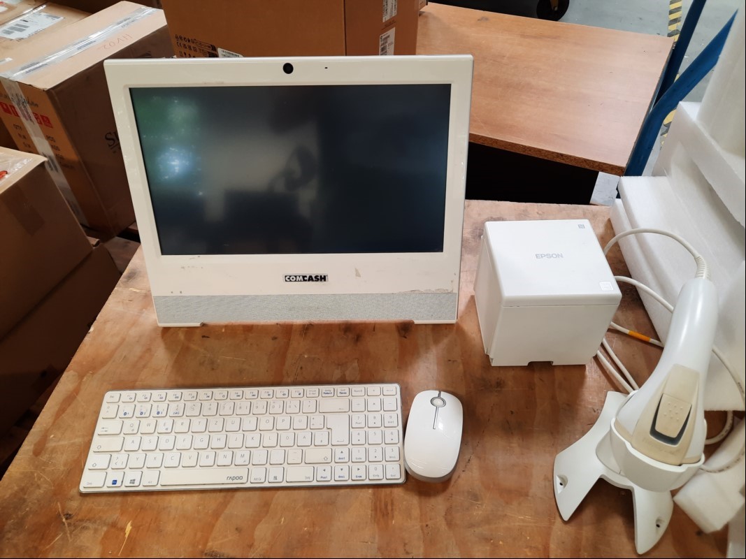 Teile aus  Comhair Kassensystem mit Shuttle Touch PC Model: X50V6, Epson Thermo-Bondrucker und Honeywell Handscanner, ohne Netzteile, komplett ungeprüft, keine Garantie auf Funktion und Vollständigkeit (ID=V06-01)