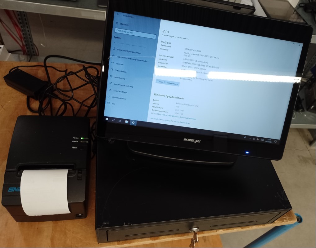 Kassensystem Posiflex PS 3416E mit Kundendisplay, Bondrucker und Kassenschublade (mit 2x Schlüssel), Kasse lässt sich einschalten und bedienen - keine weiteren Tests durchgeführt! (ID=V06-72)