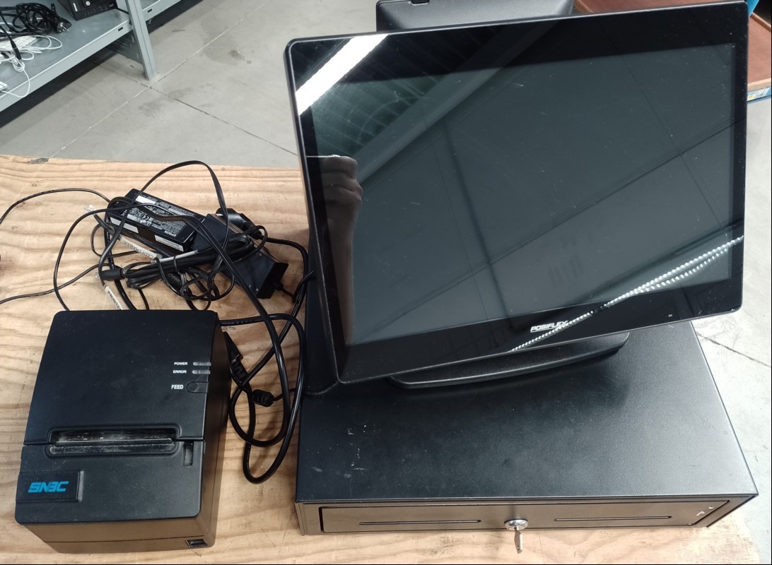 Kassensystem Posiflex PS 3416E mit Kundendisplay, Bondrucker und Kassenschublade (mit 1x Schlüssel), Kasse lässt sich einschalten und bedienen - keine weiteren Tests durchgeführt! (ID=V10-32)