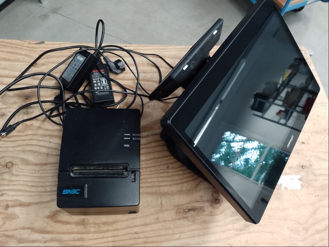 Kassensystem Posiflex PS 3416E mit Kundendisplay und Bondrucker, Kasse lässt sich einschalten und bedienen - keine weiteren Tests durchgeführt! (ID=V09-02)