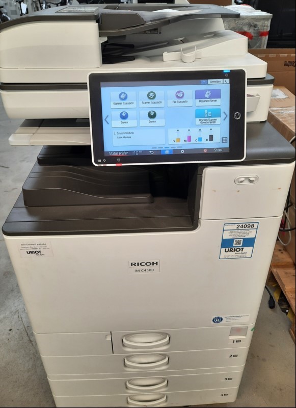 Ricoh IM C4500, SN:3122M110018,  4 Papierkassetten, optisch gebrauchter  Zustand, Gehäuse mit Abschürfungen  Zähler gesamt: ca. 111228 laut Statusseite, Toner fast verbraucht, Ausdrucke gut, Reinigung und Service empfohlen, Inbetriebnahme 01.2023,...
