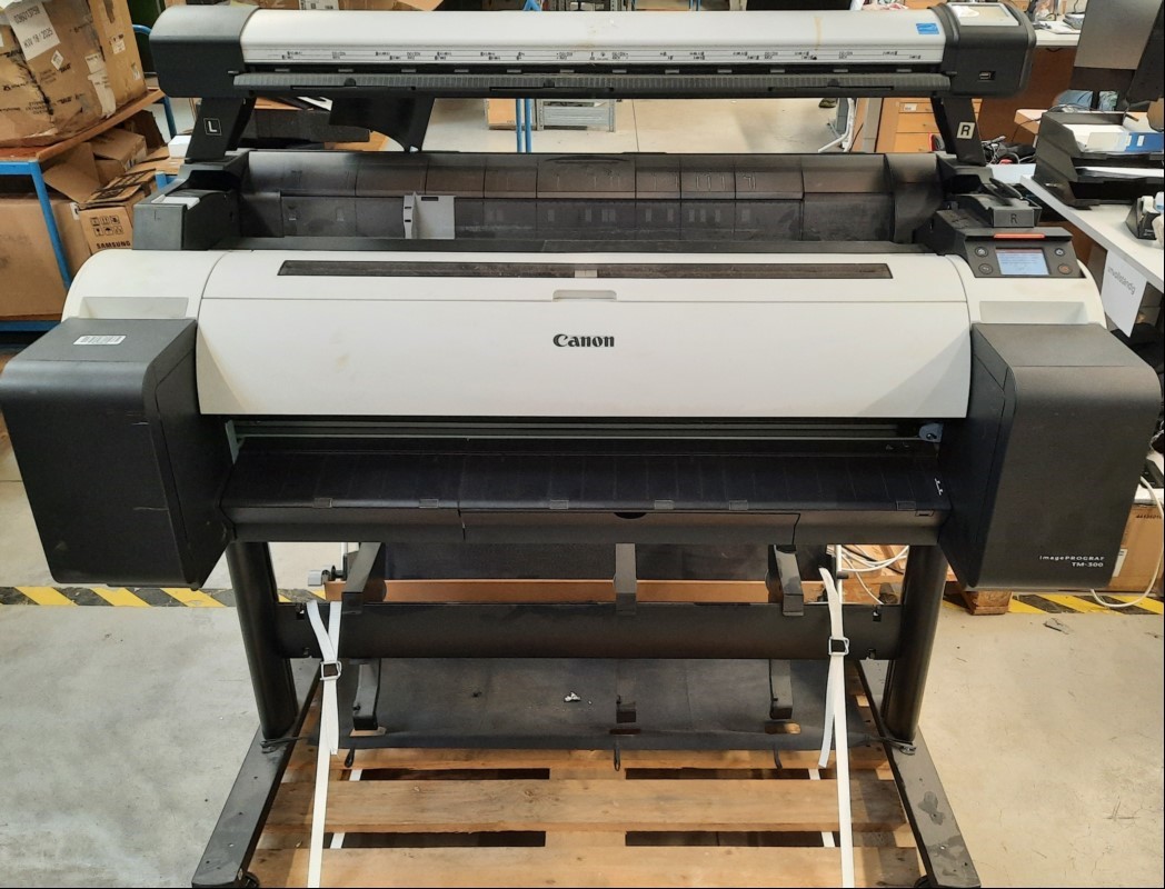 Canon iPF TM300 Drucker 36 /A0, Inbetriebnahme 06/2020, mit Scanner colortrac ohne PC und Software elektrisch geprüft - Tinte verbraucht , keine Tests möglich, Gerät verschmutzt, Reinigung und Service notwendig,  keine Garantie auf Funktion und Vo...