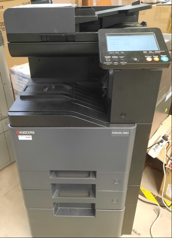 Kyocera TASKalfa 408ci SN:VZV0Y00876, 2 Papierkassetten, Faxkarte, 1 X Toner bk  neu orig. dabei,  Inbetriebnahme 04.2021, Probedruck OK, Gedruckte Seiten: 50010 gesamt laut Statusseite Tonerstand unter 30%, optisch gebrauchter Zustand mit Gebrauc...