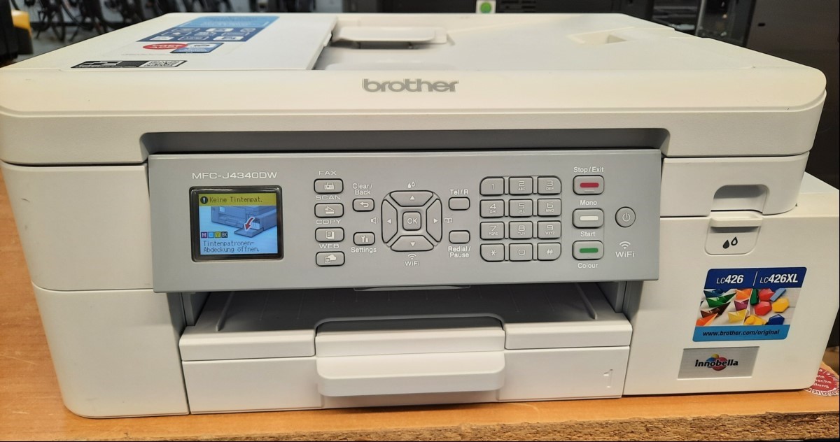 Brother MFC J4340DW, SN:E80957F1H515107,DIN A4 Multifunktionsgerät (Faxgerät, Scanner, Kopierer und Drucker), Anschlüsse: USB,  WLan, optisch guter Zustand, ohne Tinte, keine weiteren Tests durchgeführt, alle Angaben ohne Gewähr, keine Garantie au...