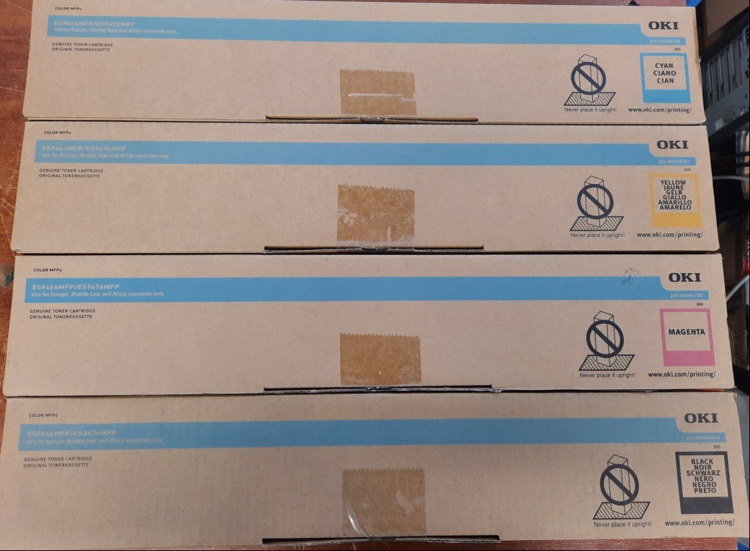 1 Satz OKI Toner ES9466/9476, cyan, magenta, yellow, black
original verpackt
keine Garantie auf Vollständigkeit und Funktion
alle Angaben ohne Gewähr (ID=V07-63)
