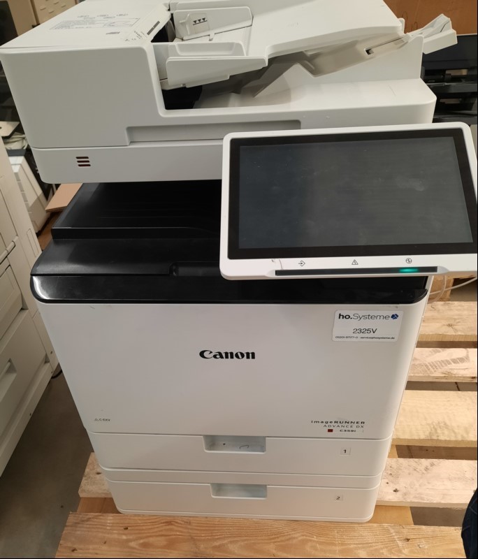 Canon IR ADV DX C359i, SN: 4HP00705, 2 Papierfächer, Seitenanzahl bk 109: 75996, color 124: 68476 laut Zählerliste, Ausdrucke gut, keine weiteren Tests durchgeführt optisch gebrauchter Zustand mit Verschmutzungen und Abschürfungen am Gehäuse, ober...