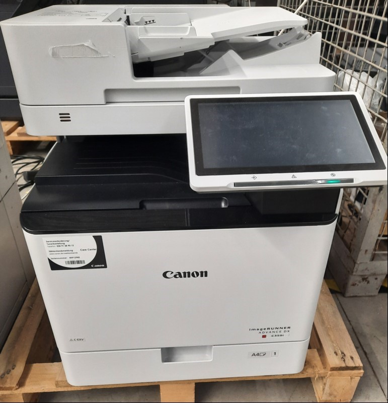Canon IR ADV DX C359i, SN: 4HP12943, 1 Papierfach, Seitenanzahl bk 109: 12942, color 124: 11191 laut Zählerliste, Ausdrucke gut, keine weiteren Tests durchgeführt optisch gebrauchter Zustand mit Verschmutzungen  am Gehäuse,  ohne Unterschrank, Rei...
