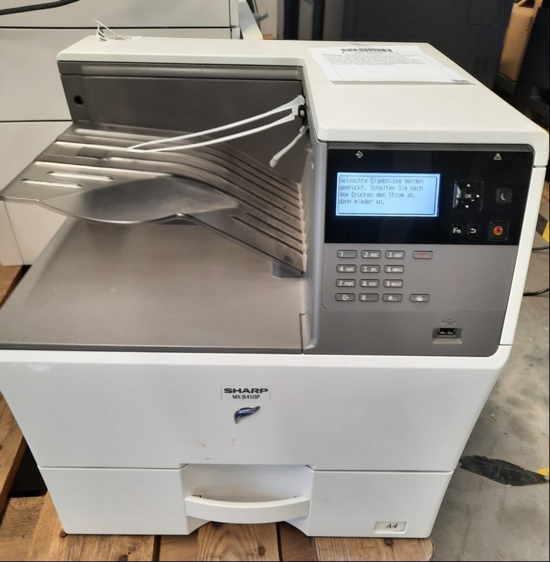 Sharp MX-B350P Laserdrucker, SN:8F03105700, Gerät verschmutzt und Abschürfungen am Gehäuse, Reinigung und Service notwendig, Seitenanzahl: 48288, Ausdrucke gut, elektrisch geprüft, keine weiteren Tests durchgeführt, keine Garantie auf Funktion und...