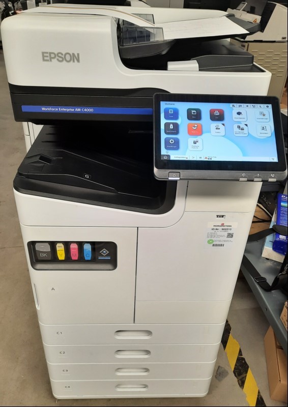 Epson Enterprise AM-C4000 inkl. Zub, SN: XAUV006097, Inbetriebnahme 07.2024, elektrisch geprüft, 4 Papierkassetten auf Rollen,  keine Garantie auf Funktion und Vollständigkeit, Zähler ca. 28148, Testseite gut, Tintenpatronen fast verbraucht, Reini...
