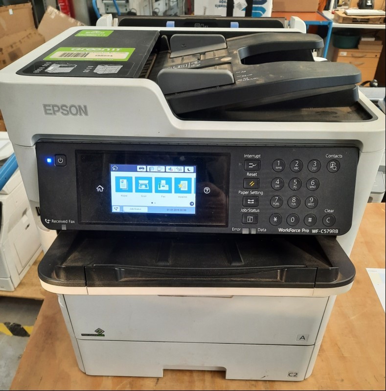 Epson Pro WF-C579RDWF, SN: X576027002 Inbetriebnahme 11.2024, elektrisch geprüft -Gehäuse verschmutzt, Reinigung notwendig,  keine Garantie auf Funktion und Vollständigkeit, Zähler ca. 83912, Testseite gut,  keine weiteren Tests durchgeführt .KEIN...