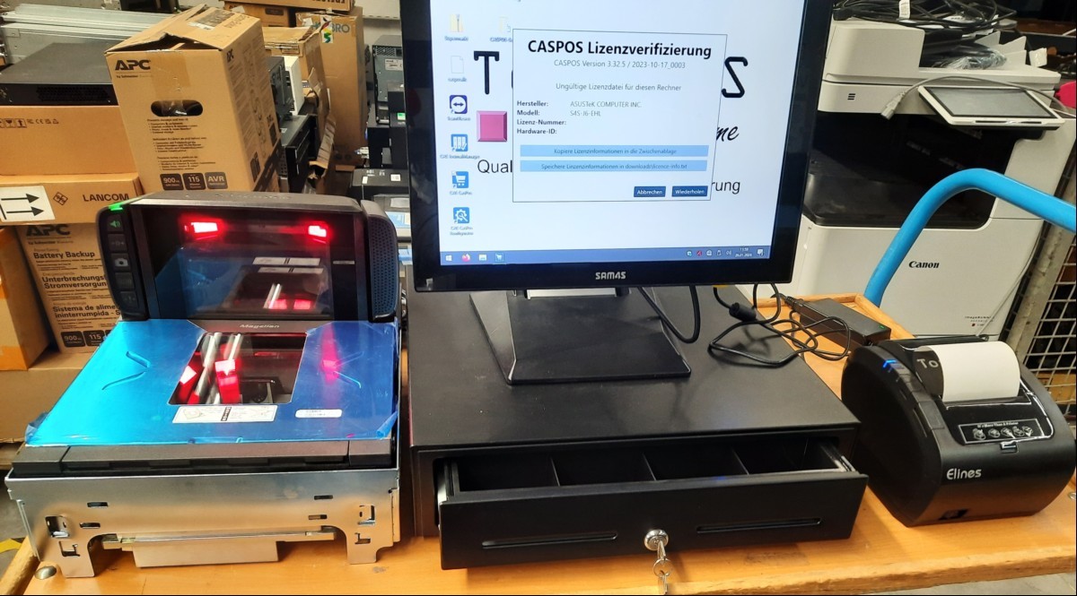 Computerkasse TPOS Iris Handel CASPOS SN: B5AA600052, Sapphire 15" LED Touchscreendisplay, getestet und ok, Prozessor: Intel Dual Core i5, Betriebssystem: Windows 10., Swissbit USB-TSE
CASPOS-Bundle Waage/Etikett, Waaagenanbindung und Etiketten di...