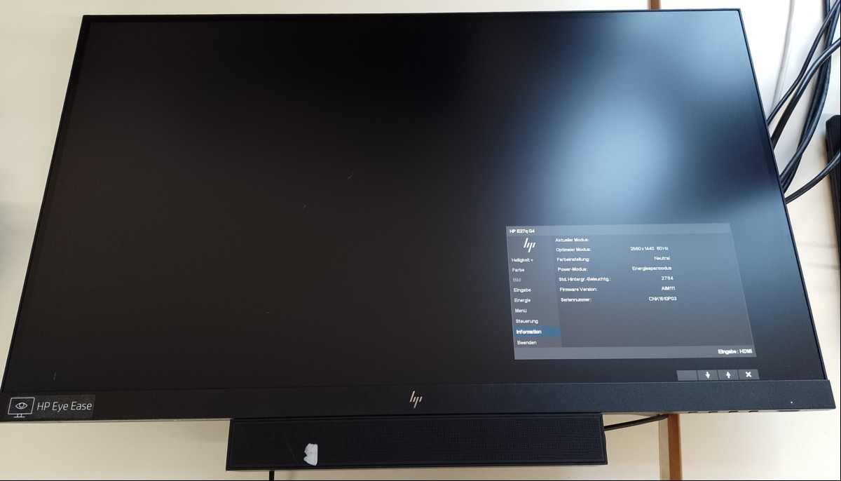 68,6cm (27\'\') LED-Display HP E27q G4 (Auflösung 2560 x 1440 WQHD IPS), Anschlüsse: 4x USB 3.0A, 1x USB-B , 1x VGA, 1x HDMI, 1x DisplayPort, Baujahr: 12.2021, Farbe: anthrazit/schwarz, Seriennummer: CNK1510P03, ohne Standfuß! Mehrere Kratzer auf de...
