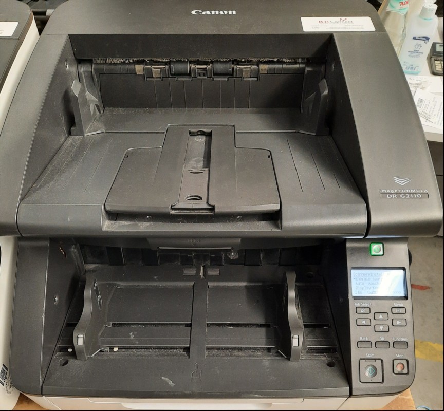 Canon Scanner DR-G2110, SN: JG402372 , CIS-Sensortechnologie,
250 Bilder/Minute Farbe 300dpi, 500Blatt ADF, Scanbedarf von bis zu 50.000 Scans pro Tag  elektrisch geprüft, keine weiteren Tests durchgeführt, Wartung und Service notwendig, keine Gar...