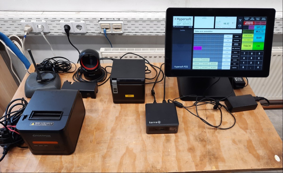 Kassencomputer  TERRA PC-Micro 5000 SILENT GREENLINE, S/N: R7531139, Touch-Monitor iiyama ProLite T1633MC, S/N 1163920910899, 2D-Barcode-Scanner Honeywell HF680, S/N 24113B4498, Thermobondrucker Orderman Pulse ST30, S/N BM2403040628, Thermobondruc...