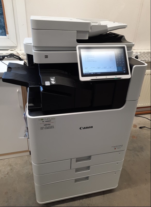 Canon iR ADV DX C5840i, SN: 2YM62829,mit Großraum Papiermagazin C1, interner Finisher L1 mit Heft und Lochfunktion, Zählerstand: 102 gesamt ca. 6341. 109: 3130, 124: 3211 laut Zählerliste, Testausdruck RGB Testseite gut, KEIN VERSAND, KEIN VERPACK...