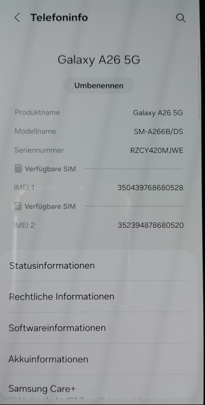 Samsung Galaxy A26 5G black (SM-A266B/ DS - 2025) in OVP mit 17cm (6,7\'\') Super AMOLED Display, 6 GB RAM, 128 GB interner Speicher, Samsung Exynos 1380 Prozessor, Betriebssystem: Android 16 / One UI 8 (per Update), 5G, WiFi 5, Bluetooth 5.3, micro...
