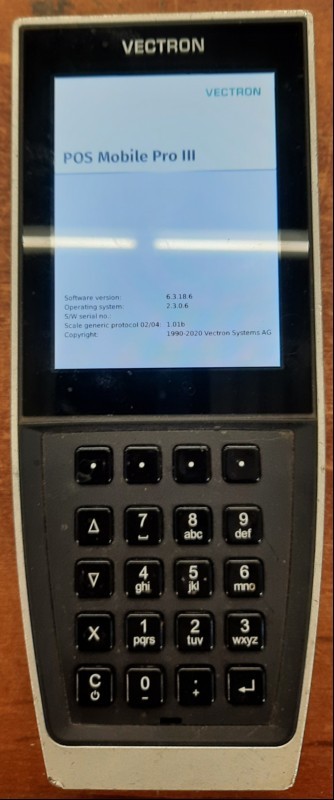 mobile Gastrokasse / Handterminal VECTRON POS MobilePro III mit 1x Akku, 1x Battery Charging Station POS MobilePro III REV. 2.00 (SN: 6120054459) und 1x Charging Station POS MobilePro III REV.1.10(SN: 6110020884), beide ohne Netzteilbeide, Handter...