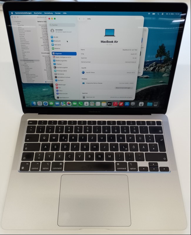 Apple MacBook Air (Z1240003HD/A - 2020 - MacBookAir10,1) space grau mit Apple M1 8-Core CPU, 16 GB LPDDR4 RAM, 33,8 cm (13,3") Retina Display (Auflösung 2560 x 1600), 512 GB APPLE SSD AP0512Q, 2x Thunderbolt/USB4 Anschluss (USB-C), Wi-Fi 6, Blueto...