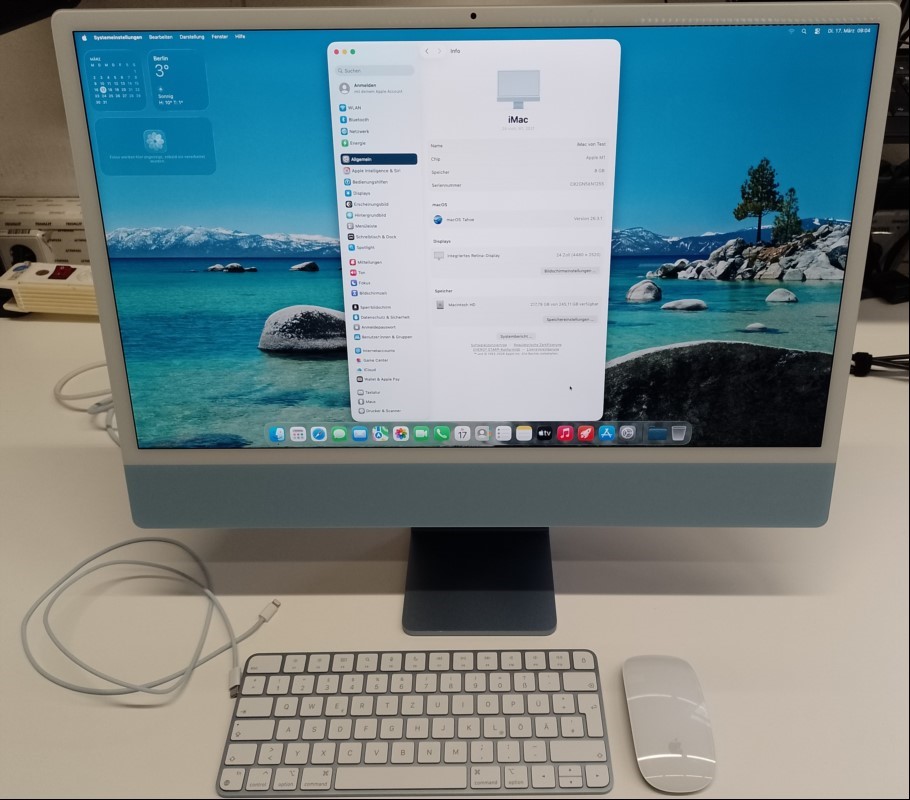 59,6 cm (24\'\') Apple iMac M1 Retina 4,5K (iMac21,2 - 2021 - MJV93D/A) blau in OVP mit Apple M1 Prozessor 8-Core, 8 GB LPDDR4 RAM, 59,6 cm (23,5\'\') Retina 4,5K Display (4480 x 2520), 256 GB SSD (APPLE SSD AP0256Q), WiFi 6 + Bluetooth 5.0 integriert...
