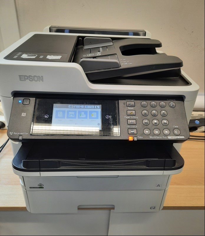 Epson WF C5790BA, SN: X3B8057374, 2 Papierfächer, elektrisch geprüft, Zähler gesamt ca. 14600,  keine Garantie auf Funktion und Vollständigkeit,Testseite nicht möglich , Wartungsbox verbraucht, keine weiteren Tests durchgeführt .KEIN VERSAND – NUR...