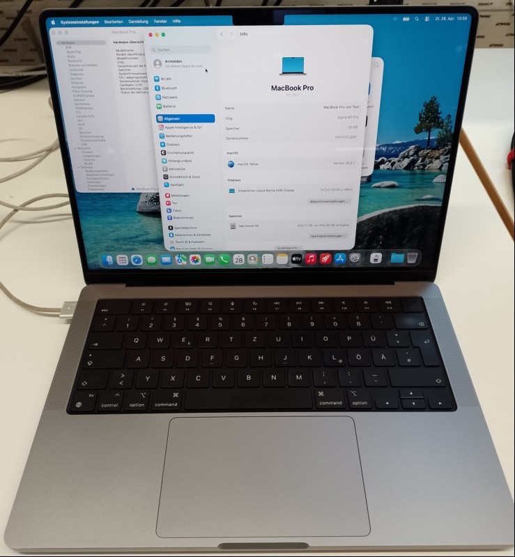 Apple MacBook Pro \'\'M1 Pro\'\' 14 Retina space grau (MKGP3D/A - MacBookPro18,3 - 2021) in OVP mit Apple M1 Pro 8-Core Prozessor, 16 GB LPDDR5 RAM, Display: 36,06 cm (14,2\'\') Liquid Retina XDR (Auflösung 3024 x 1964), 512 GB SSD Apple AP0512R, AirPor...