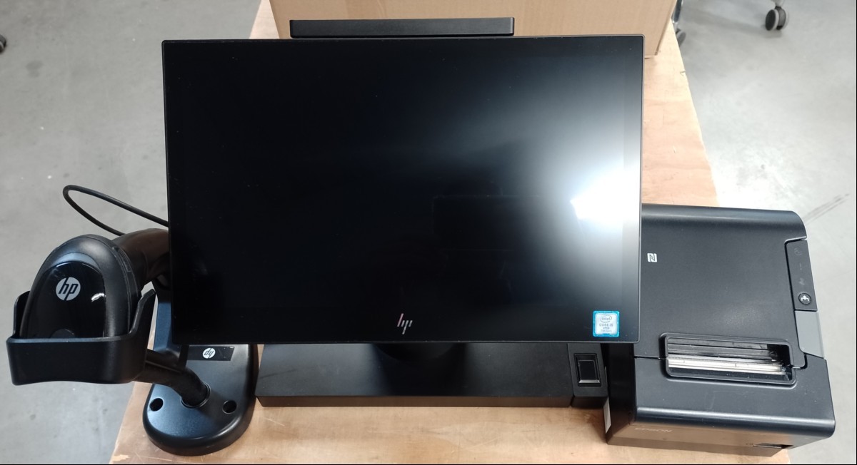 HP Engage One Advanced Touchkasse + Epson TM-T88VI Bondrucker und HP USB-Handscanner, ohne Netzteile, daher alles ungeprüft! (ID=V09-02)