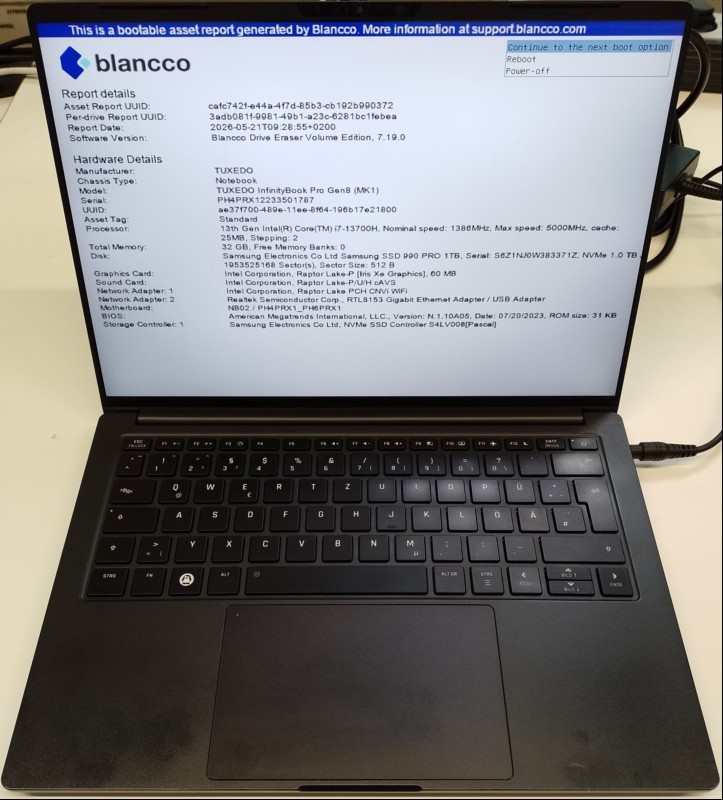 TUXEDO InfinityBook Pro 14 Gen8 (IBP1XI08MK1) mit Intel Tetradeca-Core i7-13700H (14-Kern,HT), 32 GB RAM, Display: 14\'\' (Auflösung 2880 x 1800), 1 TB SSD (Samsung SSD 990 PRO), 2x USB 3.0 Anschluss, 2x USB-C, Wireless-LAN, Bluetooth, Intel Iris Xe...