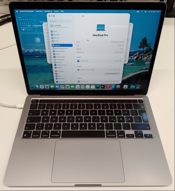 Apple MacBook Pro \'\'M2\'\' 13.3 Retina space grau (Mac14,7 - 2022) mit Apple M2 8-Core Prozessor, 24 GB LPDDR5 RAM, Display: 33 cm (13,3\'\') Liquid Retina (Auflösung 2560 x 1600), 512 GB SSD Apple AP0512Z, AirPort 802.11ax (Wi-Fi 6) und Bluetooth 5.0...
