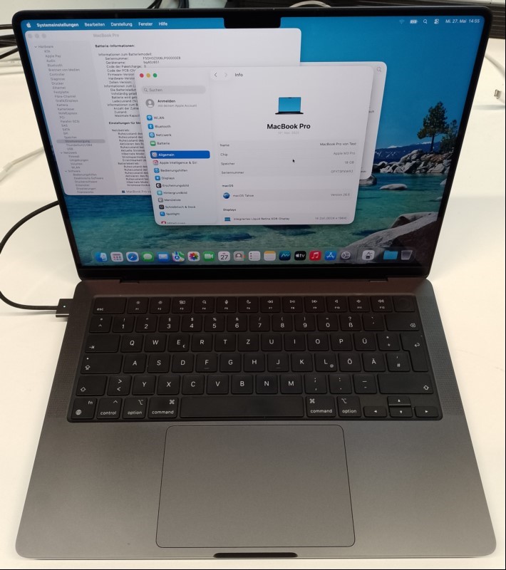 Apple MacBook Pro M3 Pro (MRX33D/A - Nov. 2023 - Mac15,6) space schwarz in OVP mit Apple M3 Pro 11-Core Prozessor, Apple M3 Pro 14-Core M3 GPU, 18 GB LPDDR5 RAM, 512 GB Apple SSD AP0512Z, 35,97cm (14,2\'\') Retina XDR Display (3024 x 1964), Mac OS T...
