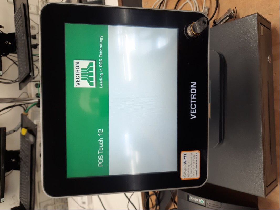 Vectron POS 12 Touch-Computerkasse mit 1x Kellnerschlüssel, Metapace T-3II Thermobondrucker und Kassenlade (ohne Schlüssel), stärkere Verschmutzungen vorhanden, siehe Bilder, nur elektrisch geprüft (Kasse lässt sich starten - Touch-Funktion: ok, D...