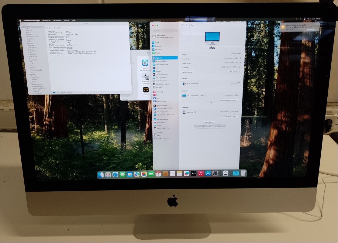 Apple iMac 68,58 cm (27\'\') Retina 5K (2019 / iMac19,1) mit Intel Core i5-8500 3,00 GHz (Hexa-Core), 68,58 cm (27\'\') Retina 5K-Display (5120 x 2880), 64 GB DDR4 RAM, 1,03 TB Fusion Drive (1 TB (SATA) APPLE HDD ST1000DM003 + 32 GB SSD (APPLE SSD SM0...