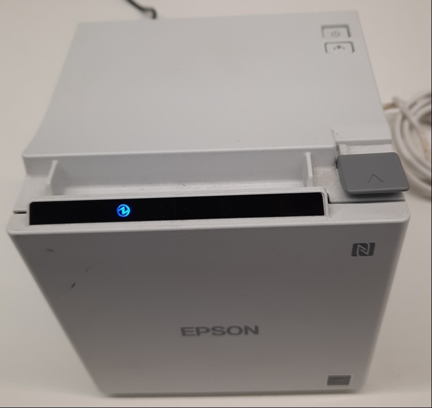 Epson Thermo-Bondrucker TM30, Farbe : Weiß, teilweise Verschmutzt, nur elektrisch geprüft(nach Stromzufuhr leuchtet die Power LED, Feed-Funktion: ok, keine weitere Tests durchgeführt), keine Garantie auf Funktion und Vollstänigkeit (ID=V10-43)
