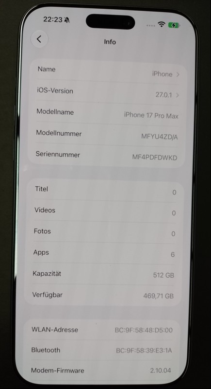 Apple iPhone 17 Pro Max 512GB Tiefblau (MFYU4ZD/A - 2025) in OVP mit 17,52 cm (6,9\'\') Super Retina XDR OLED-Display (2868 x 1320 Pixel), iOS 27.0.1, A19 Pro Prozessor, 12 GB RAM, 512 GB interner Speicher, 5G, WiFi 7, Bluetooth, Dual-SIM (Nano/eSIM...