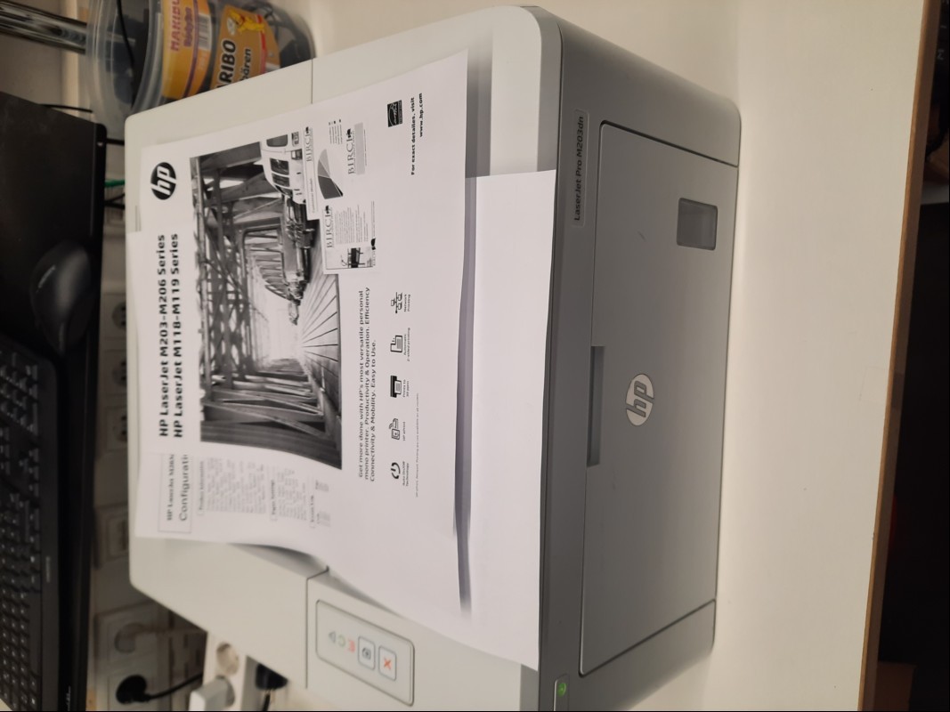HP Laserjet Pro M203dn, Anschlüsse: Netzwerk und USB, Seriennummer: VNC6T10957, Testausdruck: ok, siehe Bilder, im Original Karton (ID=T01-00)