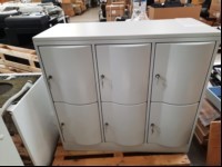 Sideboard-Spind Farbe: Grau,  6 Fächer mit jeweils 2x Schlüssel pro Fach, Schrankmaße: ca. H: 92 cm, B: 115cm, T: 49 cm, Fachmaße: ca. H: 43cm, B: 35 cm, T: 45 cm, siehe Bilder (ID=A06-00)